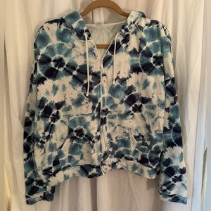 Old Navy xl blue white tie dye terry zip front sweatshirt hoodie